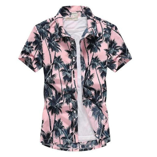 Short-sleeved Aloha shirt by Ancient Energy featuring tropical print, casual men's chemise blouse, lightweight and stylish for warm weather.