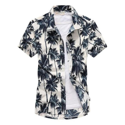 Short-sleeved Aloha shirt by Ancient Energy, men's fashion chemise with tropical print, casual summer blouse.