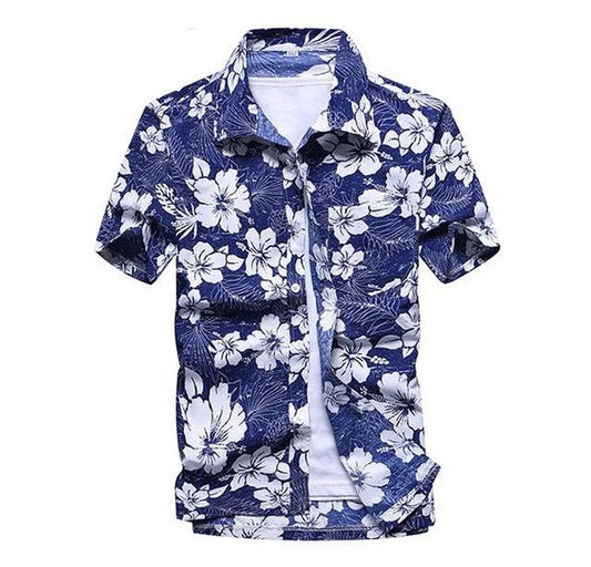 Ancient Energy men's short-sleeved aloha shirt with vibrant tropical print, casual fashion chemise blouse for men.