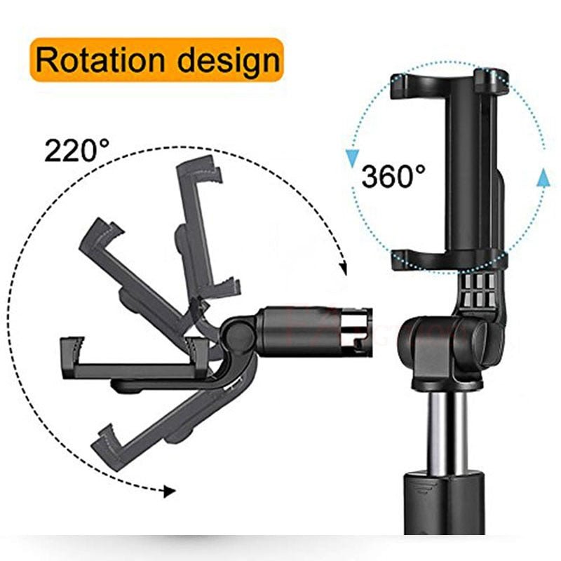 Ancient Energy Apple-compatible tripod selfie stick with Bluetooth remote, adjustable design for smartphones and photos.