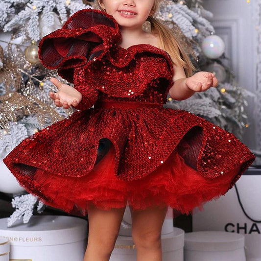 Ancient Energy girls' autumn/winter one-shoulder walking dress with stylish design and comfortable fit.