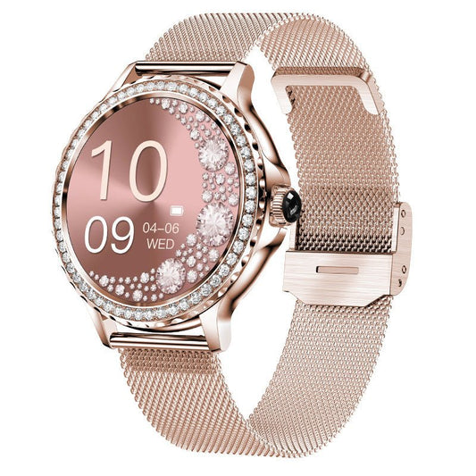 Ancient Energy Bluetooth calling smart fitness bracelet with waterproof design and diamond accents, displaying digital time and health data.
