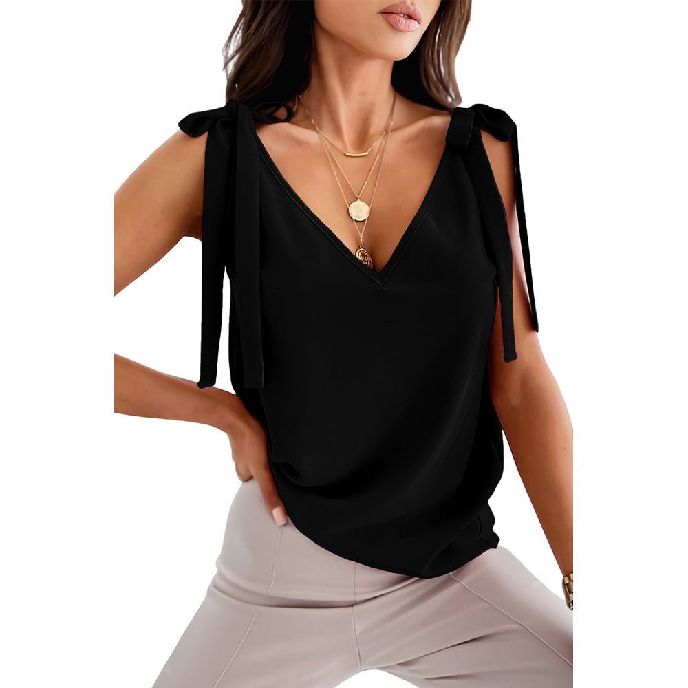 Ancient Energy women's sleeveless camisole with bowknot tie-up design, V-neck, perfect for summer tank tops.