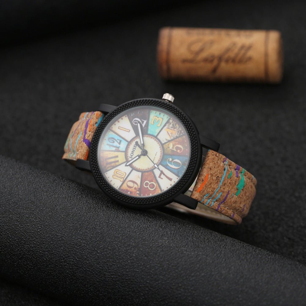 Vintage leather women's quartz wrist watch by Ancient Energy with a classic round face and elegant design.
