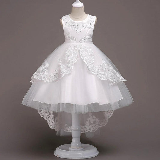 Children's princess dress by Ancient Energy featuring a pink satin gown with lace and tulle accents for special occasions.