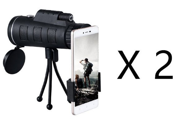 Ancient Energy compatible monocular telescope with zoom, compass, phone clip, and tripod, designed for smartphone photography and viewing.