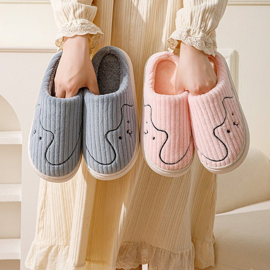 Cozy striped cat slippers for couples from Ancient Energy, indoor non-slip plush house shoes with warm, soft lining.