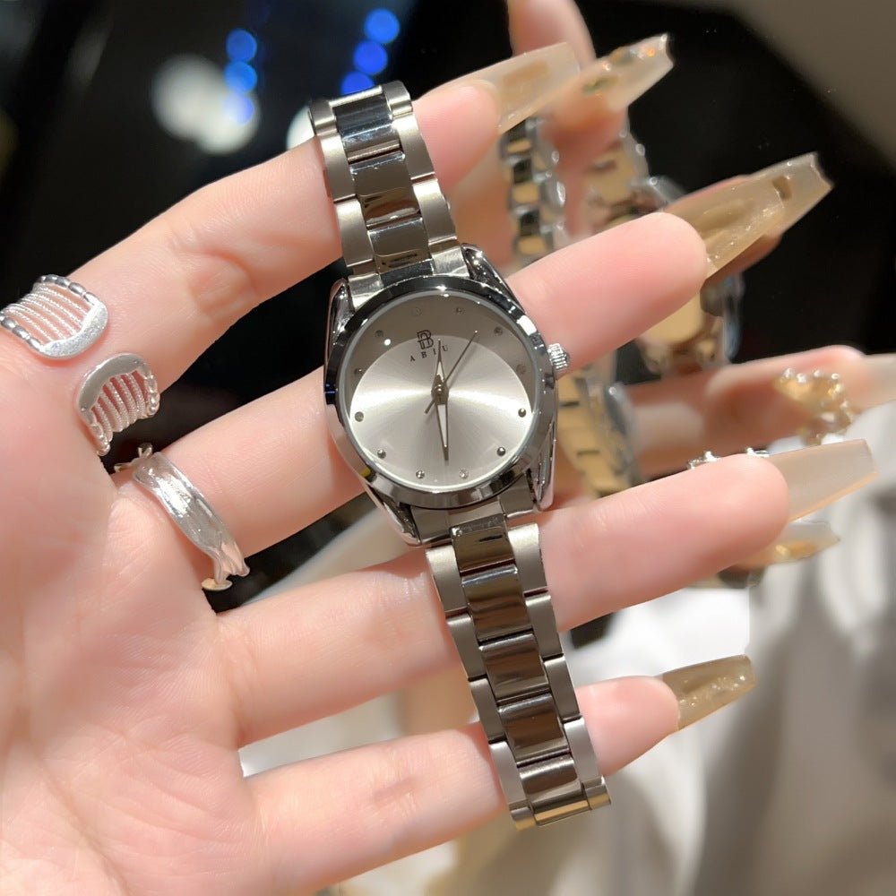 Elegant ladies steel-band wristwatch by Ancient Energy featuring a sleek design and a polished metal finish.