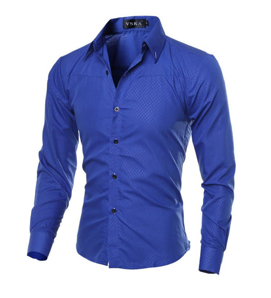 Men's fitted shirt by Ancient Energy with a stylish plaid and stripe pattern, featuring a classic button-up design.