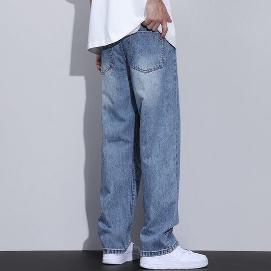 Fleece-lined American style retro men's straight-leg high street pants by Ancient Energy, showcasing the classic design and comfortable fit.