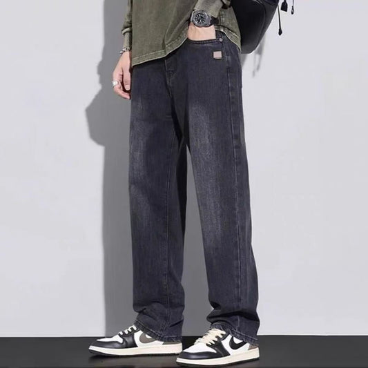 Fleece-lined American style retro men's straight leg high street pants by Ancient Energy, showcasing the classic fit and cozy lining.