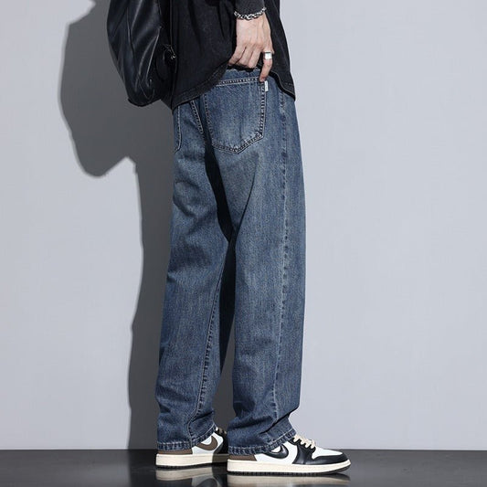 Fleece-lined American style retro men's straight leg high street pants by Ancient Energy, showing the comfortable fit and classic design.