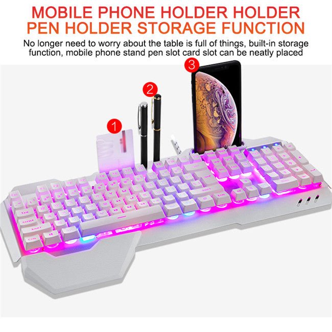 Ancient Energy gaming wired mechanical keyboard with black keys and RGB backlighting on a desk.
