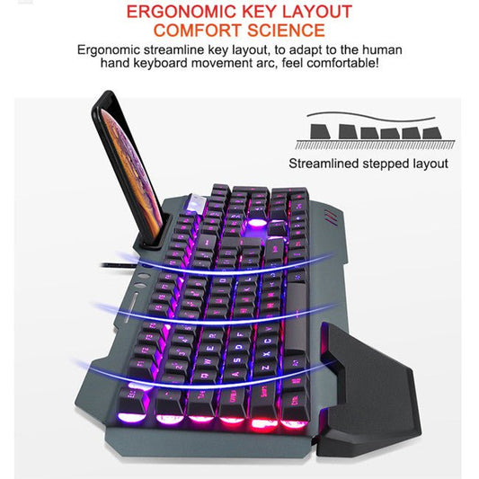 Ancient Energy gaming wired mechanical keyboard with RGB backlit keys and black design, featuring dedicated function keys.