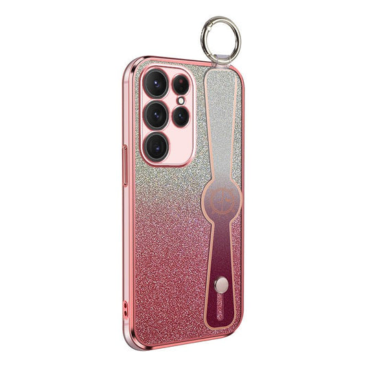 Gradient glitter wristband cross body lanyard phone case by Ancient Energy, with a colorful sparkly design and secure phone holder.