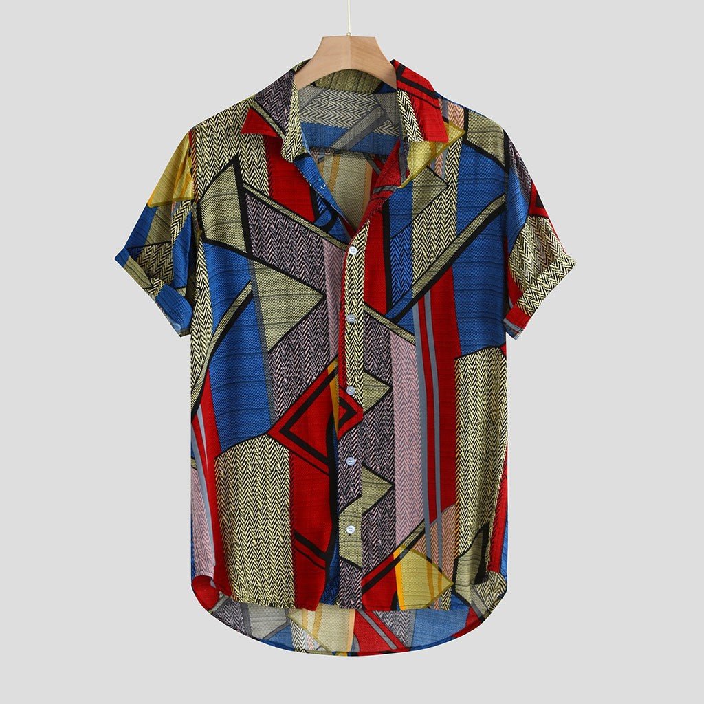 Men's Hawaii shirt by Ancient Energy featuring vibrant hip hop-inspired print, casual summer shirt with colorful tropical design.