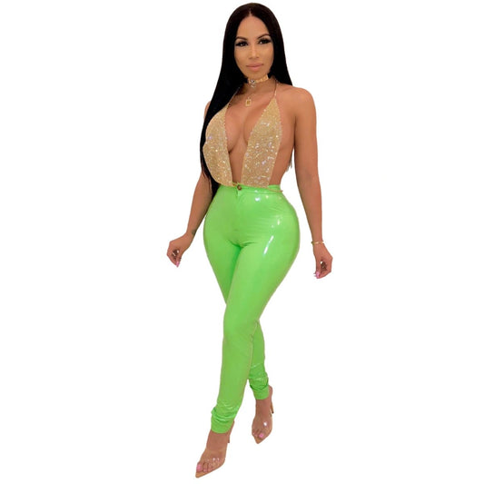 Ancient Energy high elasticity plus velvet thick PU leather pants showcasing a snug fit and smooth finish