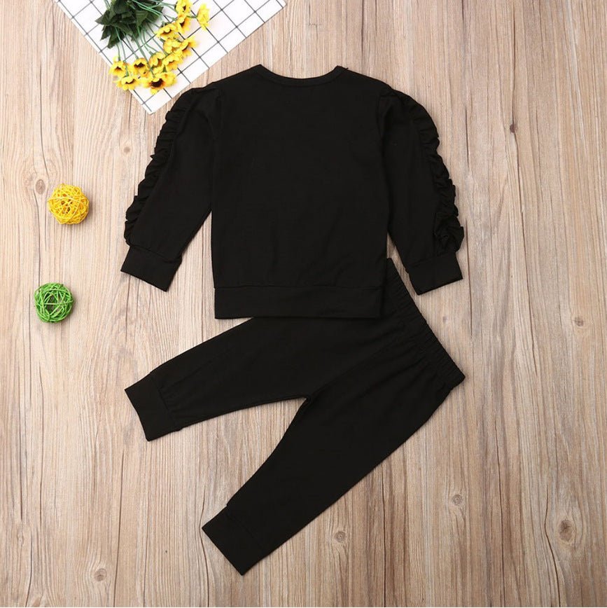 Ancient Energy infant baby ruffles jumper and long sleeve solid fall outfit set for boys and girls, 2-piece autumn clothing set.