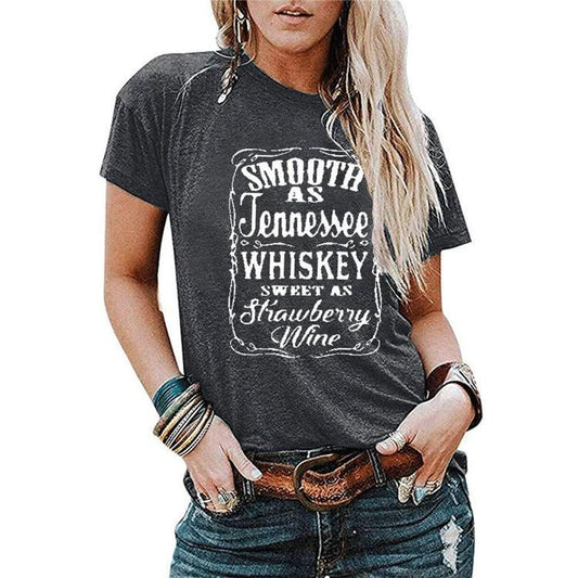 Ladies blouse by Ancient Energy with letter printing, round neck, short sleeves, casual T-shirt for women.