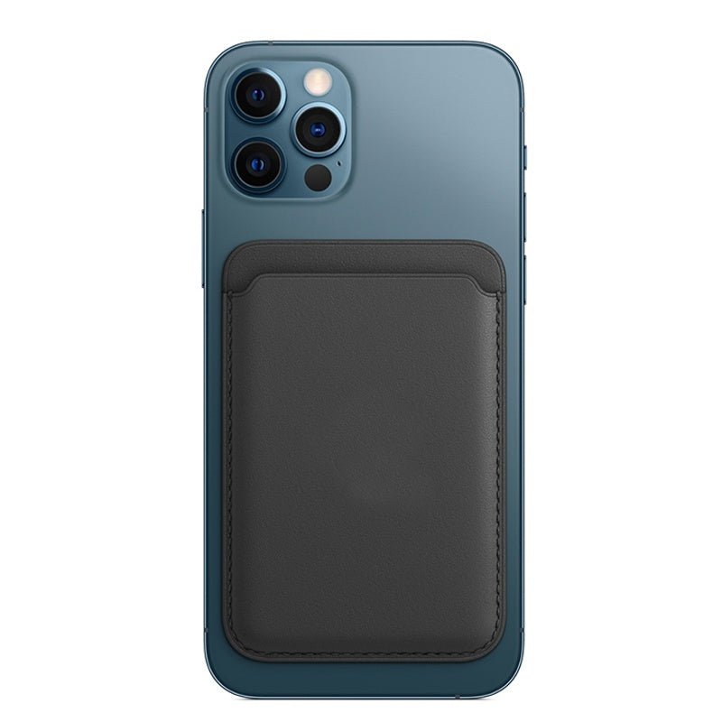 Luxury magnetic leather card holder wallet case for iPhone 14 Pro Max, 13, 12 by Ancient Energy, featuring sleek leather design with card slots.