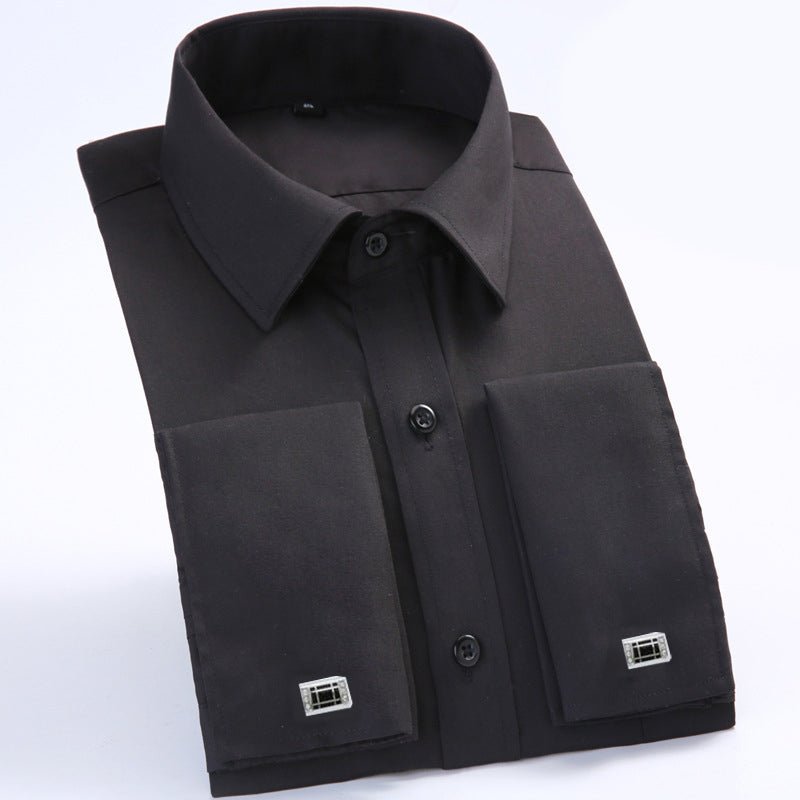 Men's business shirt by Ancient Energy, featuring a classic collar and button-down design, navy blue fabric.