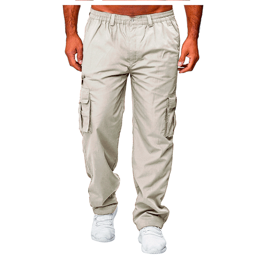 Men's casual loose straight cargo pants by Ancient Energy with multiple pockets, made from comfortable, lightweight fabric.
