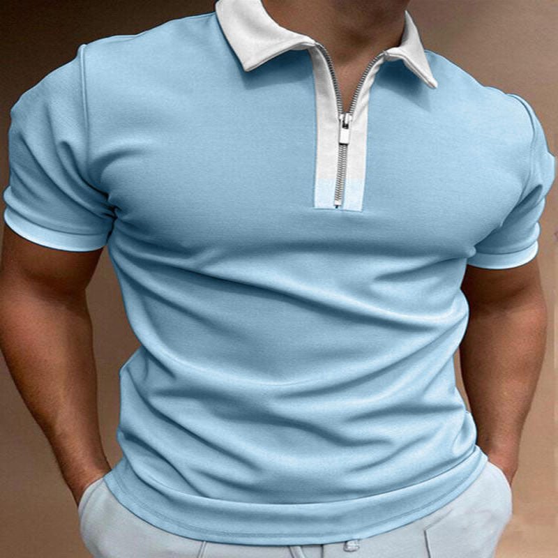Men's solid polo shirt by Ancient Energy, short-sleeved summer clothing, casual men's fashion, front view of classic polo shirt.