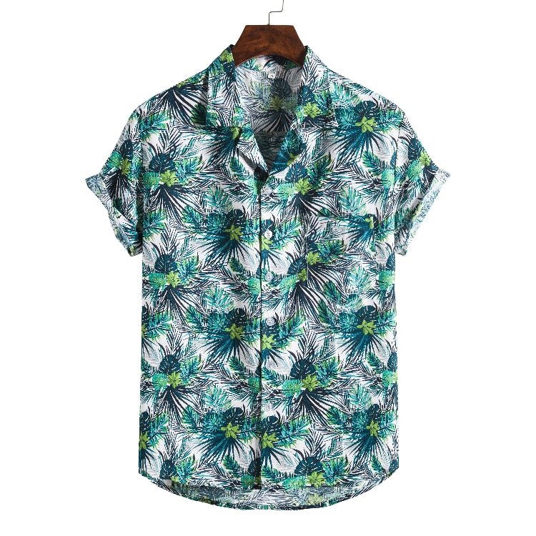 Men's short-sleeved beach shirt by Ancient Energy with a vibrant printed design, perfect for casual summer wear.
