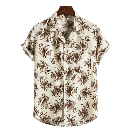Men's short-sleeved beach shirt by Ancient Energy with a new vibrant printed design, perfect for casual summer wear.