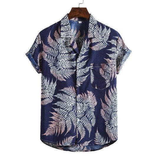 Men's short-sleeved beach shirt by Ancient Energy with new printed design, lightweight and casual for summer wear.