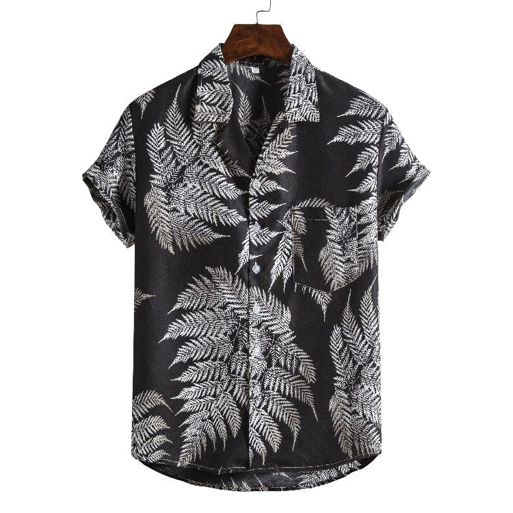 Men's short-sleeved beach shirt by Ancient Energy featuring a vibrant printed design, perfect for casual summer wear.