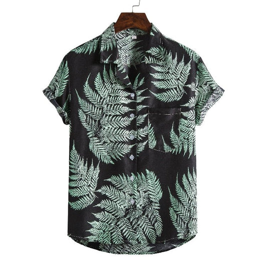 Men's short-sleeved beach shirt by Ancient Energy with a new printed design, perfect for casual summer wear.