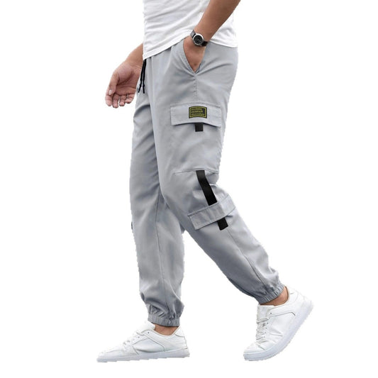 Mens retro jogger casual work pants by Ancient Energy, featuring a relaxed fit with elastic waistband and tapered legs.