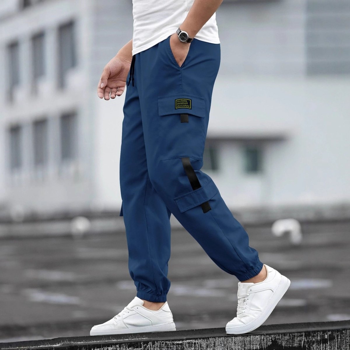 Men's retro jogger casual work pants from Ancient Energy, featuring a relaxed fit with elastic waistband and tapered legs.