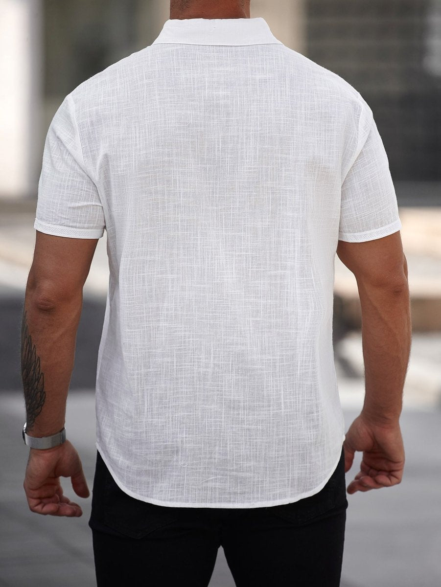 Men's short-sleeve cotton shirt with pocket from Ancient Energy, featuring a casual fit and classic design.