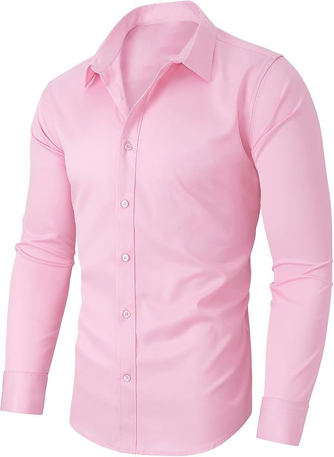 Men's slim-fit solid-color work shirt by Ancient Energy, featuring a tailored design suitable for professional or casual wear.