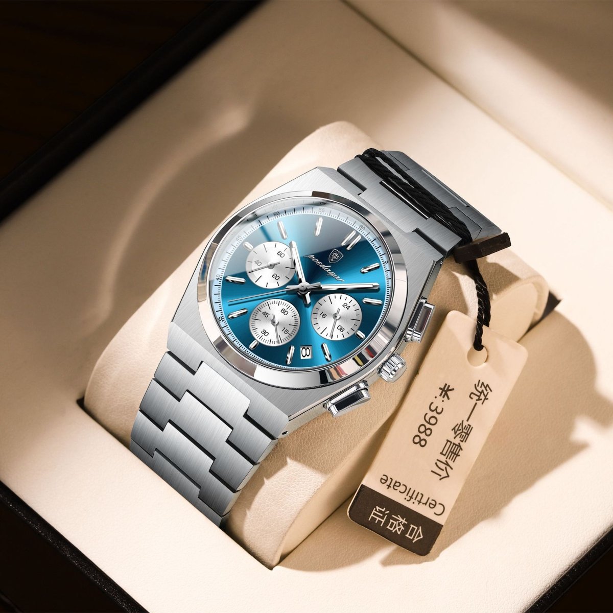 Ancient Energy men's waterproof multifunctional luminous ultra-thin watch showing digital display and sleek black strap.