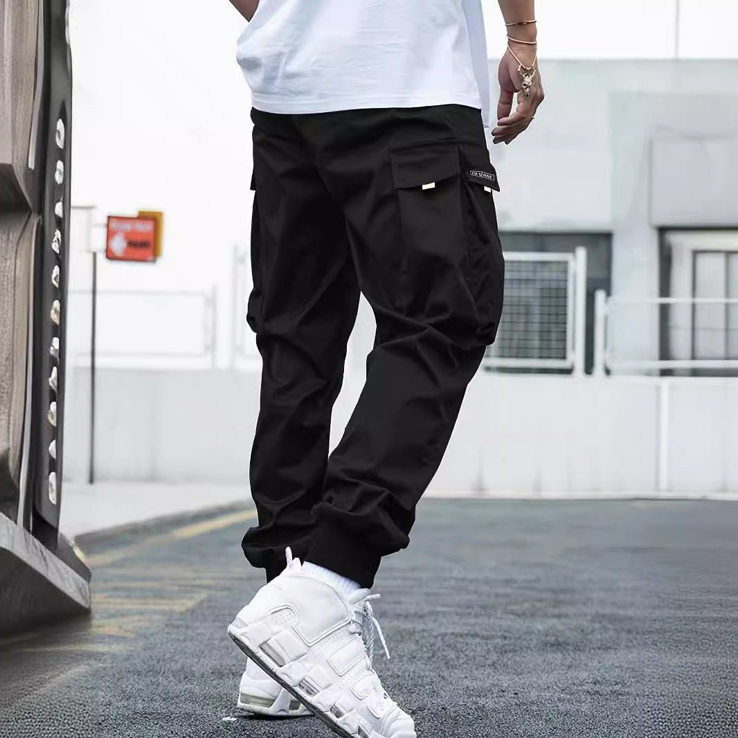 Ancient Energy men's cargo pants with multiple pockets, casual hip-hop style, drawstring waist, outdoor streetwear sports trousers