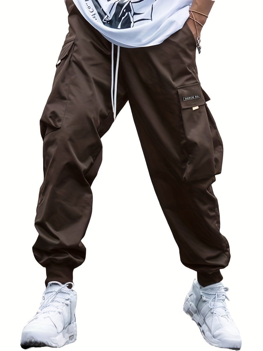 Ancient Energy men's multi-pocket cargo pants featuring casual hip-hop style, drawstring waist, outdoor and streetwear design.