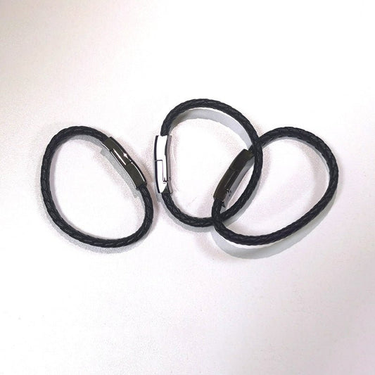 Ancient Energy bracelet-style USB charging cable for iPhone 14 and 13 Max, with USB-C and micro USB connectors, flexible and portable.