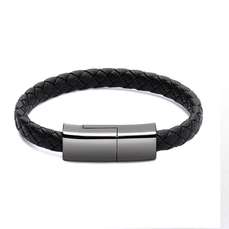 Ancient Energy bracelet-style USB charging cable for iPhone 14/13 Max, featuring a compact data and micro charging cord design.