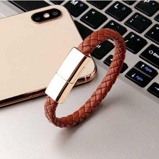 Ancient Energy bracelet USB charging cable for iPhone 14 and 13 Max, featuring a compact bracelet design with USB C and Micro USB connectors.