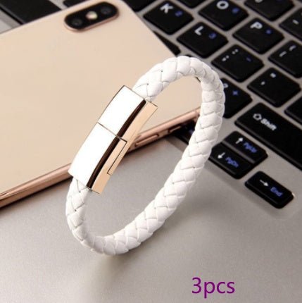 Ancient Energy bracelet-style USB charging cable for iPhone 14 and 13 Max, flexible data and charging cord with Micro USB option.