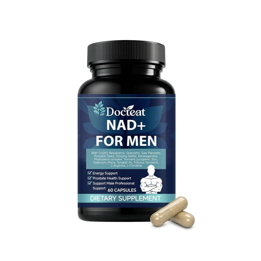 Ancient Energy premium 60-count zinc and herbal blend capsules for men's health, featuring natural ingredients in a clear bottle.