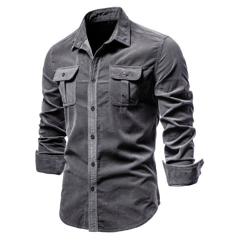 Blue long-sleeve college style men's shirt by Ancient Energy, featuring a classic fit and casual design.