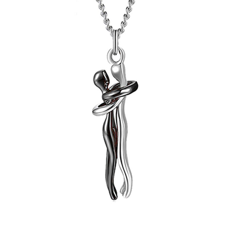 Unisex Simple Love Hug Necklace by Ancient Energy, couple jewelry with a heart-shaped pendant, perfect for Valentine's Day.