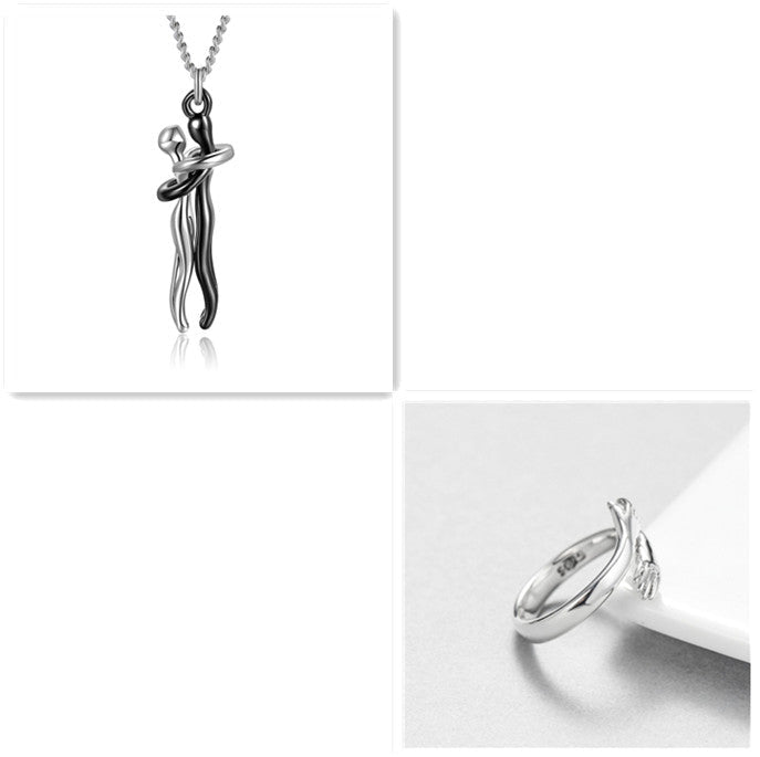 Unisex Simple Love Hug Necklace by Ancient Energy, couple jewelry with a heart-shaped pendant, perfect for Valentine's Day.