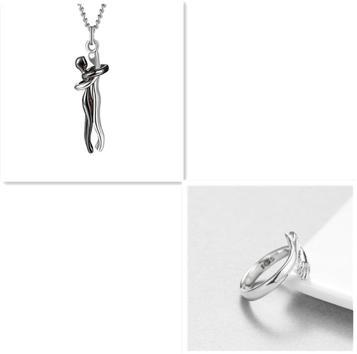 Unisex Simple Love Hug Necklace by Ancient Energy, couple jewelry with intertwined heart design, ideal for Valentine's Day gift.