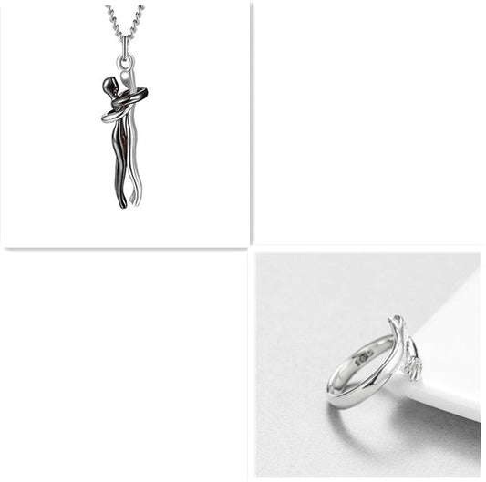 Unisex Simple Love Hug Necklace by Ancient Energy, couple jewelry with intertwined heart design, ideal for Valentine's Day gift.