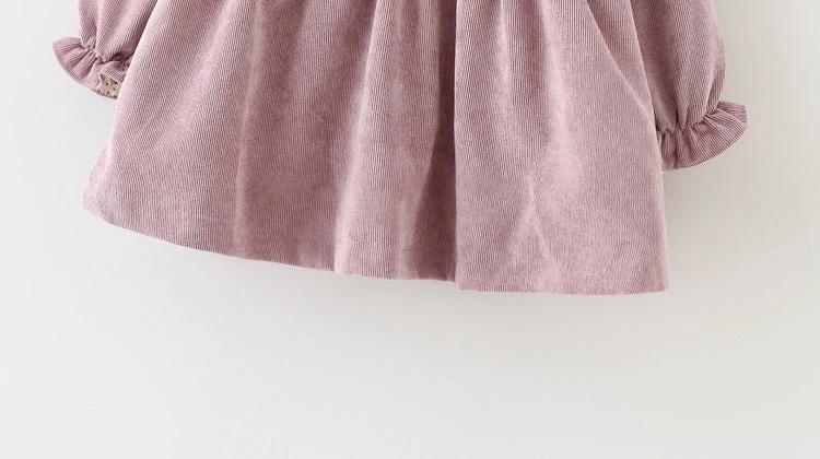 Baby girl spring Korean dress with a corduroy skirt and blouse, Children's baby spring outfit by Ancient Energy.